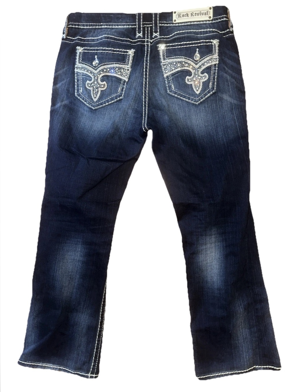 Rock Revival Leni Jeans Swarovski Dark Wash Jeans Y2K Easy Boot Cut Stretch 32 - Picture 9 of 9